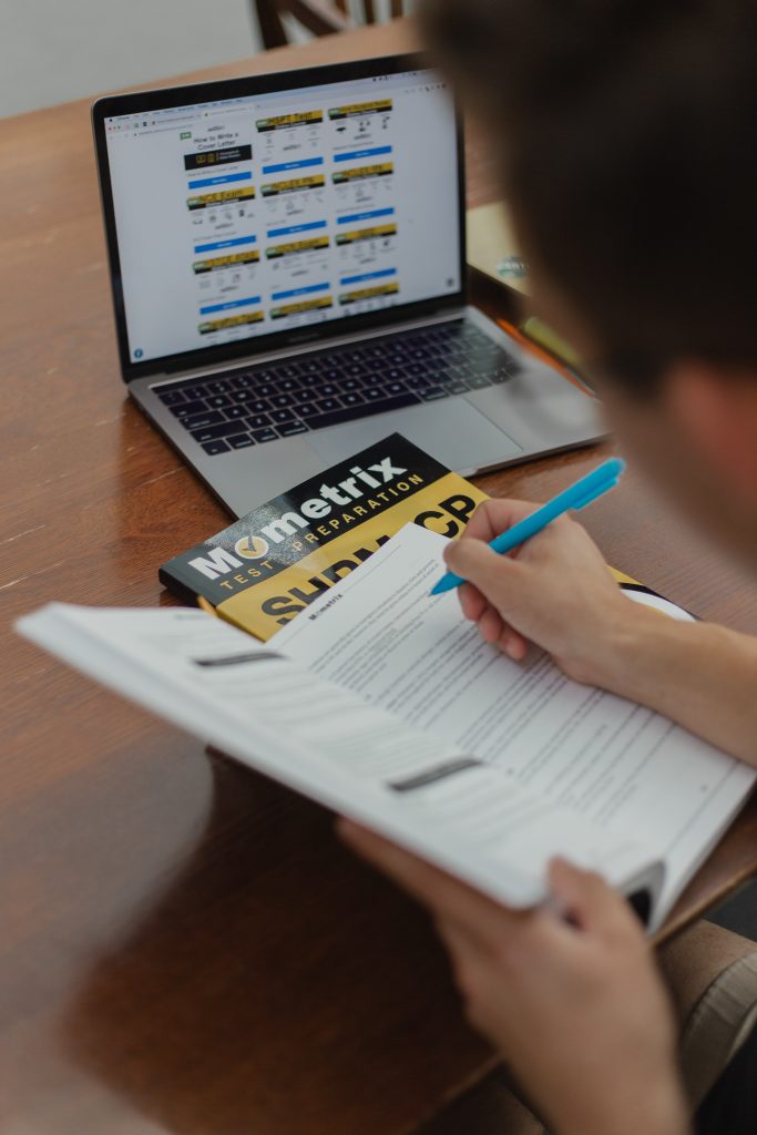 Close up of a student preparing for an E-assessment