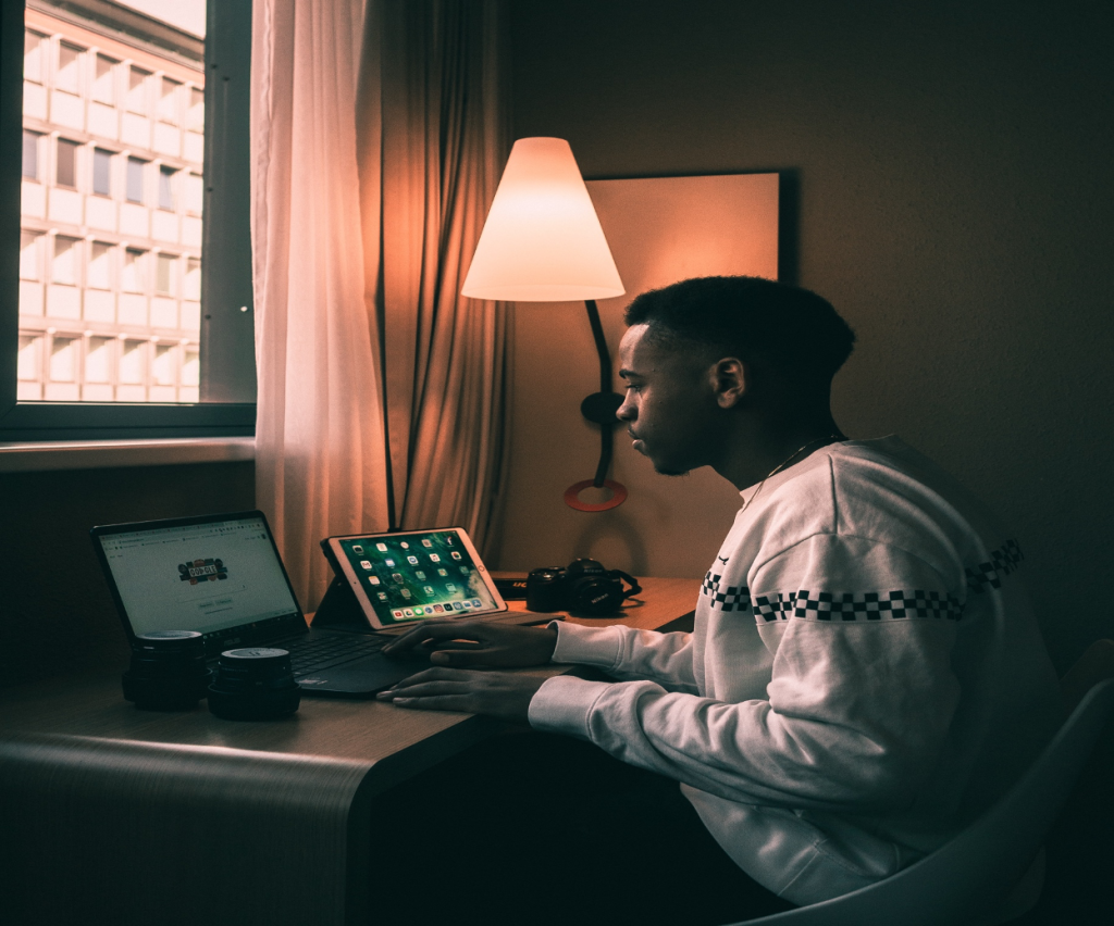Student working on his computer
